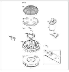 Flywheel/Ignition/Starter Group Diagram and Parts List for 386777-0144-G1 200000 - 399999 Briggs and Stratton Engine